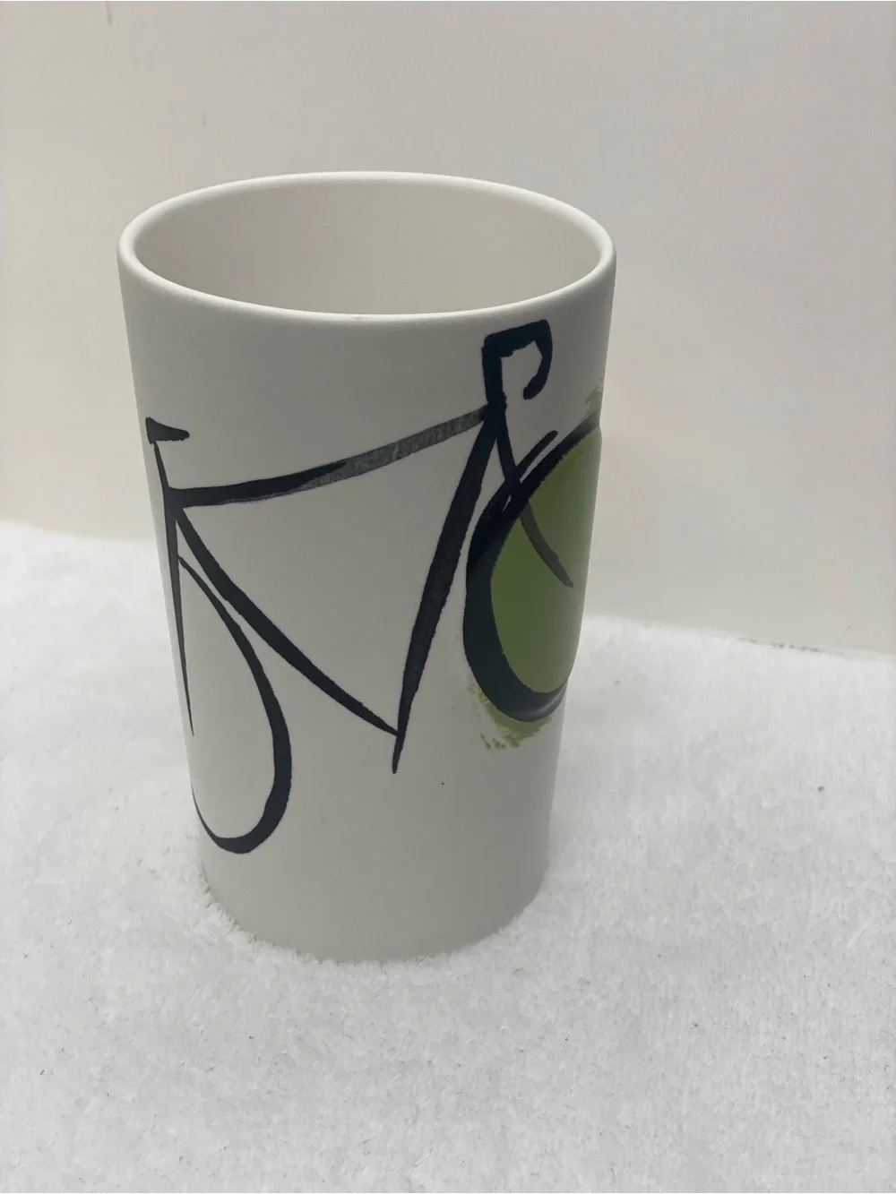 Starbucks 16oz Coffee Mug 2015 Green Dot Collection Bicycle Black Lined Bike